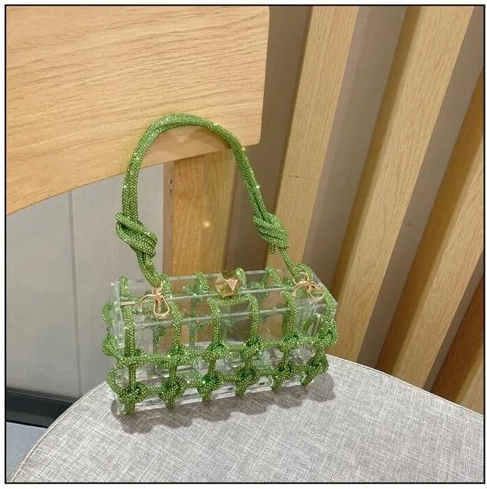 Women's Acrylic Evening Bag Clear Shoulder Bag Rhinestone Clutch Purses Drawstring Box Handbag for Party Wedding Prom
