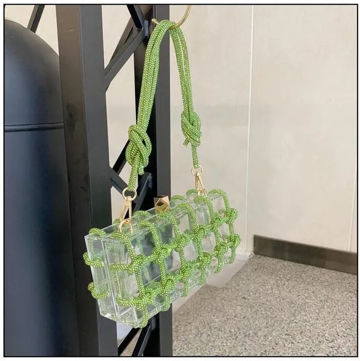 Women's Acrylic Evening Bag Clear Shoulder Bag Rhinestone Clutch Purses Drawstring Box Handbag for Party Wedding Prom