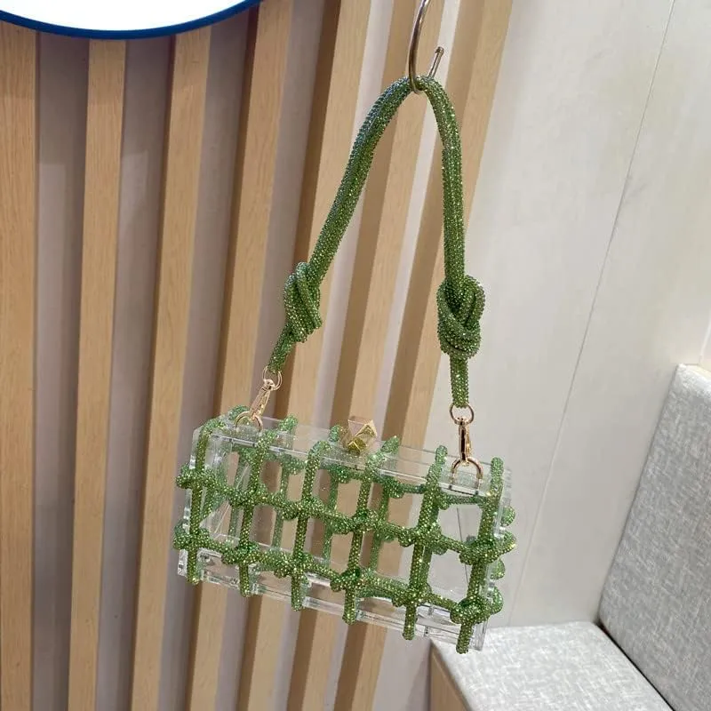 Women's Acrylic Evening Bag Clear Shoulder Bag Rhinestone Clutch Purses Drawstring Box Handbag for Party Wedding Prom