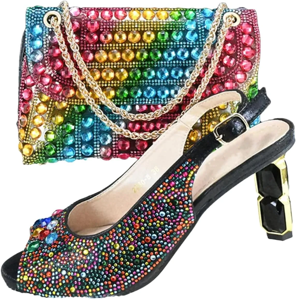 Women’s African Themed Wedding Shoes and Matching Purse Set Pointed Toe Comfortable Heels for Bride and Bridesmaids