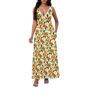 Women's Boho Ankle-Length Spaghetti Strap Sexy V-Neck Maxi Dress Summer Beach Vacation Cocktail Party Dress XS-3XL