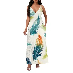 Women's Boho Ankle-Length Spaghetti Strap Sexy V-Neck Maxi Dress Summer Beach Vacation Cocktail Party Dress XS-3XL