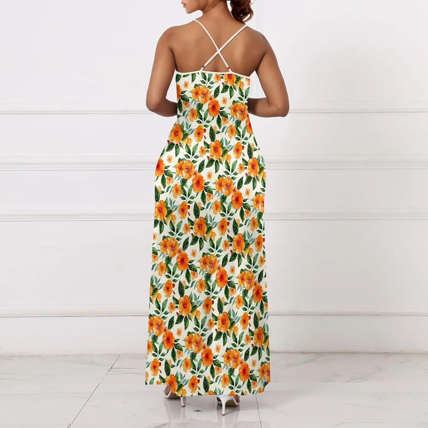 Women's Boho Ankle-Length Spaghetti Strap Sexy V-Neck Maxi Dress Summer Beach Vacation Cocktail Party Dress XS-3XL