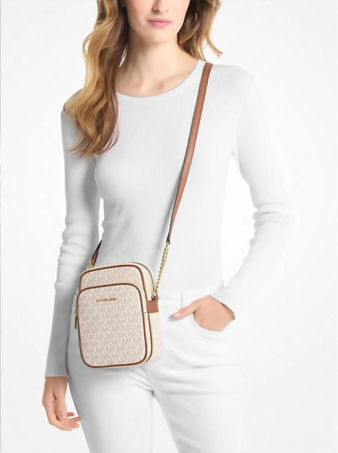 Women's Brown Jet Set Travel Medium Logo Crossbody Bag In Vanilla