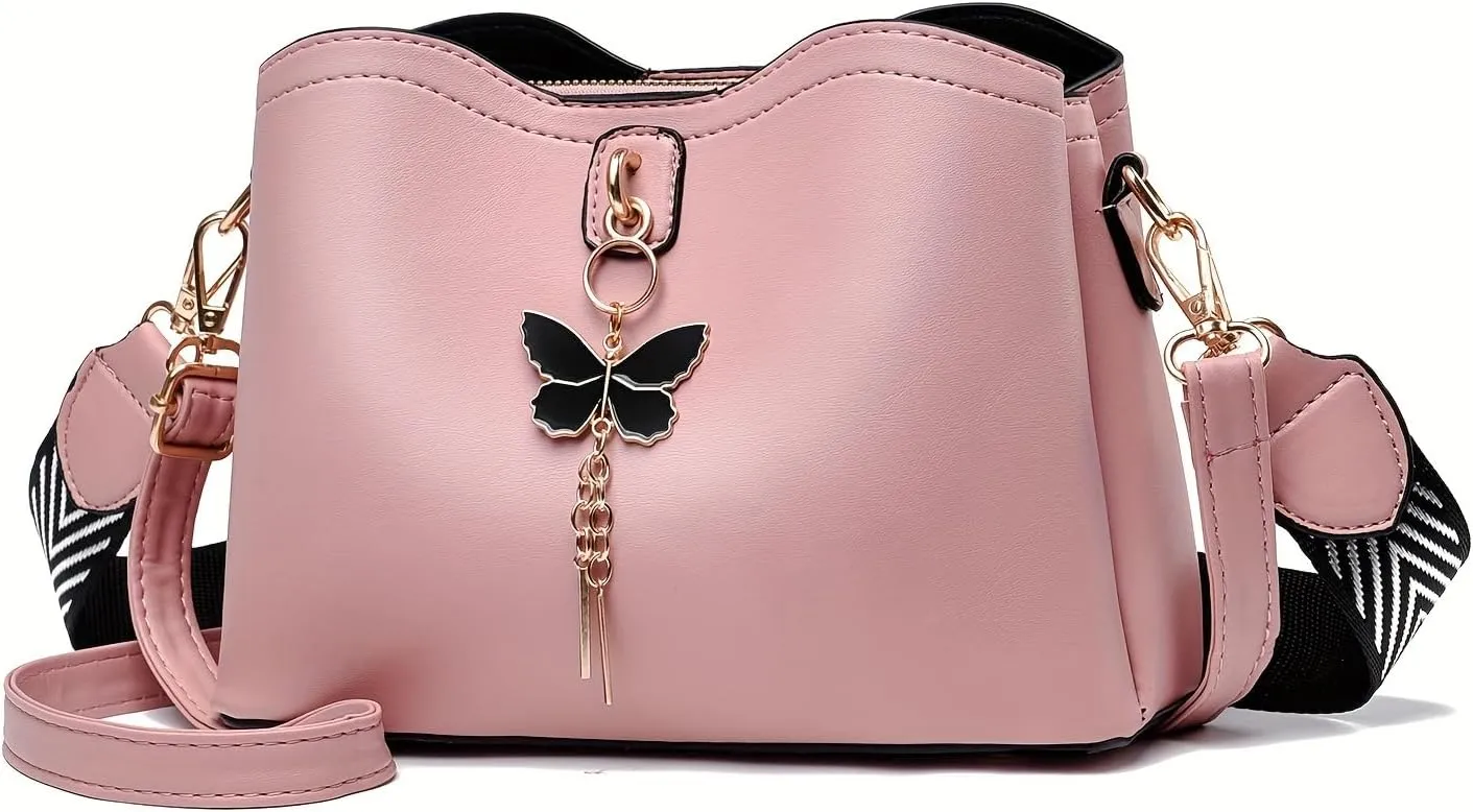Womens Butterfly Bucket Crossbody Bag - Fashionable & Lightweight, Compact Shoulder Bag for Everyday Style