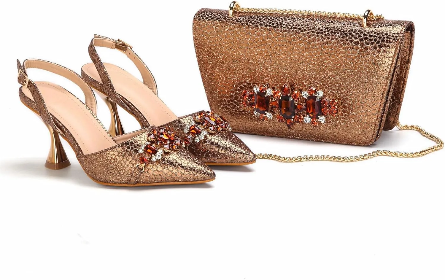Womens Designer Nigerian Party Shoes and Purse Matching Set with Shinning Rhinestones Wedding High Heels Formal Wear