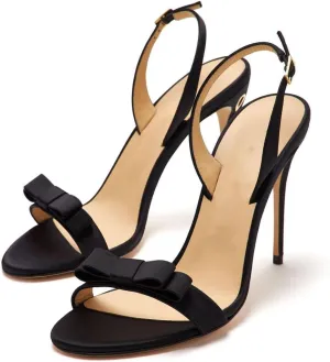 Women's Elegant Bow Knot Strap High Heel Sandals Black Satin Stiletto Heels Formal Dress Shoes for Weddings Parties Evening Events