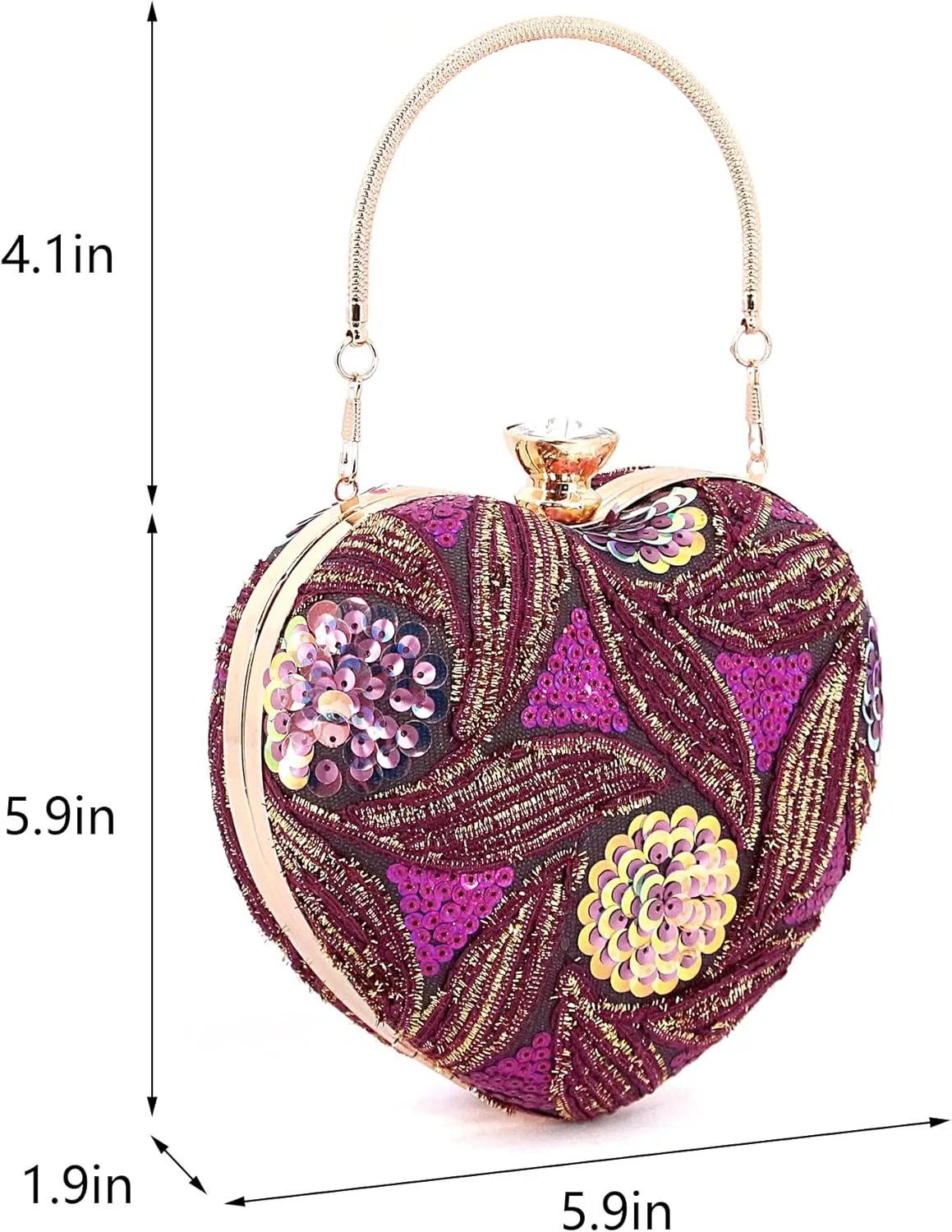 Womens Elegant Heart Type Evening Bag Shiny Rhinestone Clutch Purse Party Wedding Prom Handbag Chain Shoulder Bag