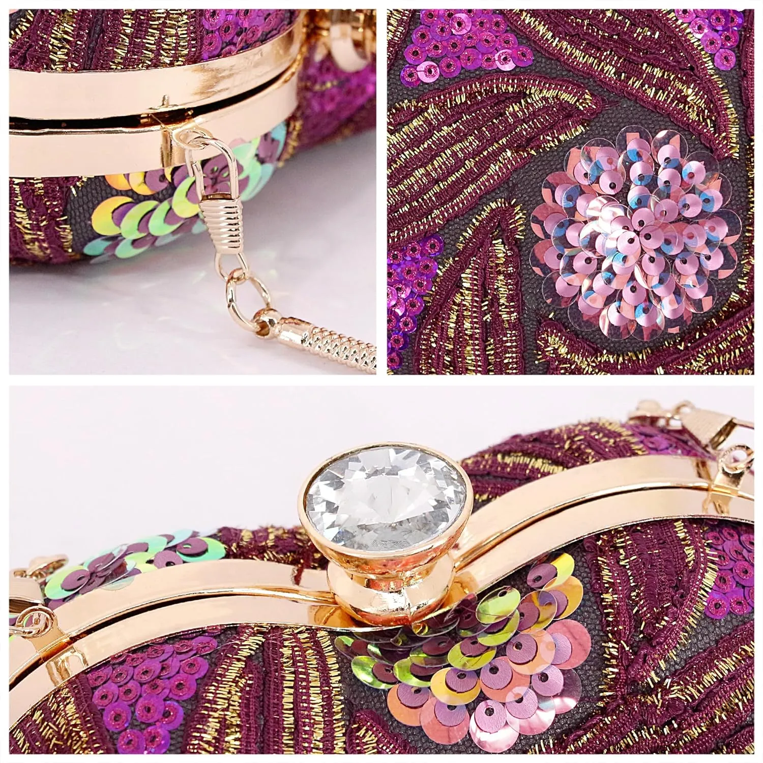 Womens Elegant Heart Type Evening Bag Shiny Rhinestone Clutch Purse Party Wedding Prom Handbag Chain Shoulder Bag