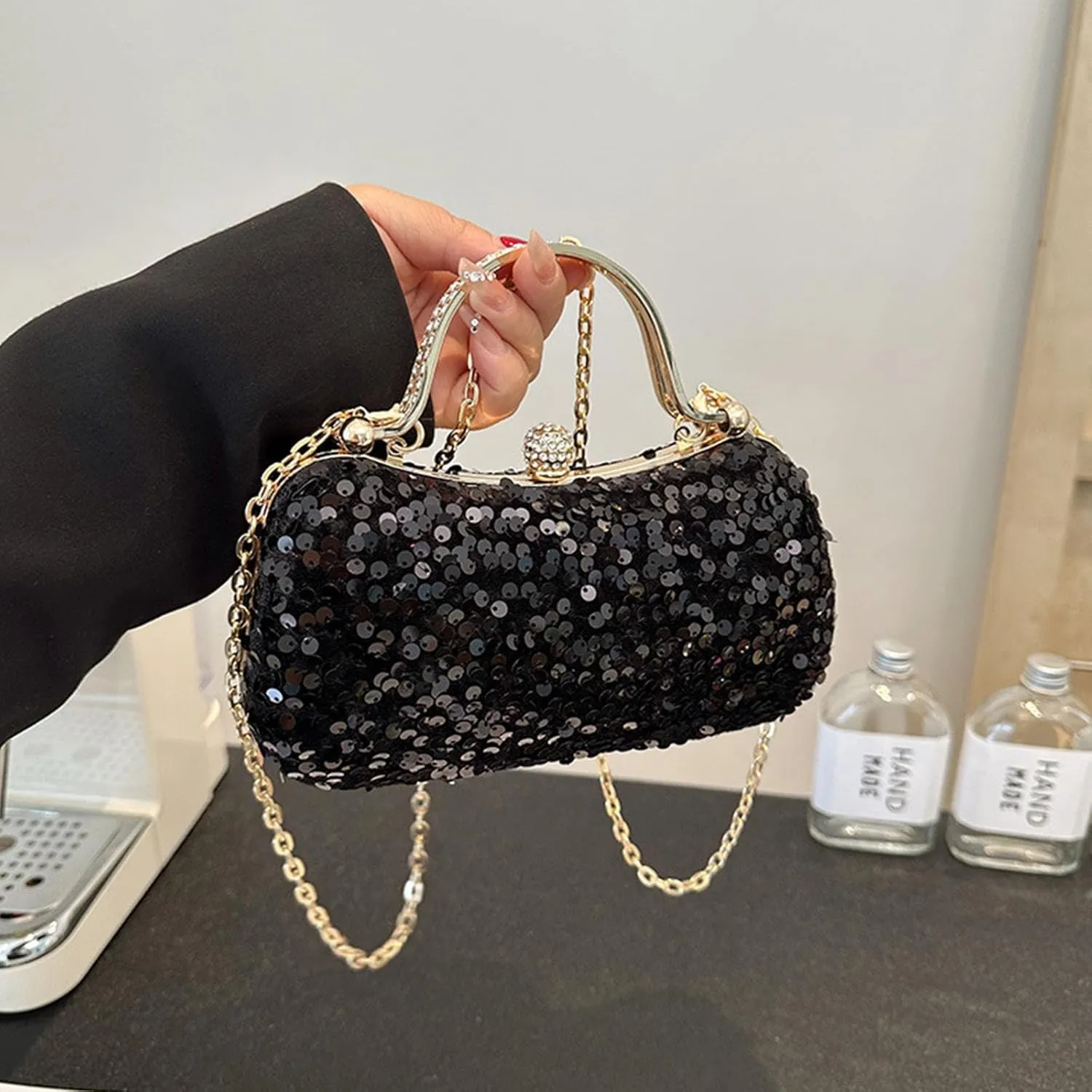 Women's Evening Handbag, Elegant Sequin Evening Bag, Top-handle Clutch, Sparkly Rhinestones Evening Crossbody Bag