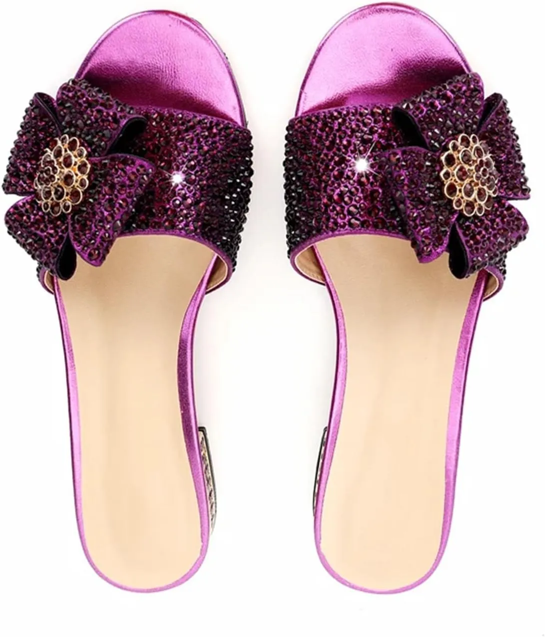 Womens Evening Shoes Bag Set Rhinestone Luxury Clutch Flat Heel Crystal Plus Size Slippers 34-44 Dinner Bag