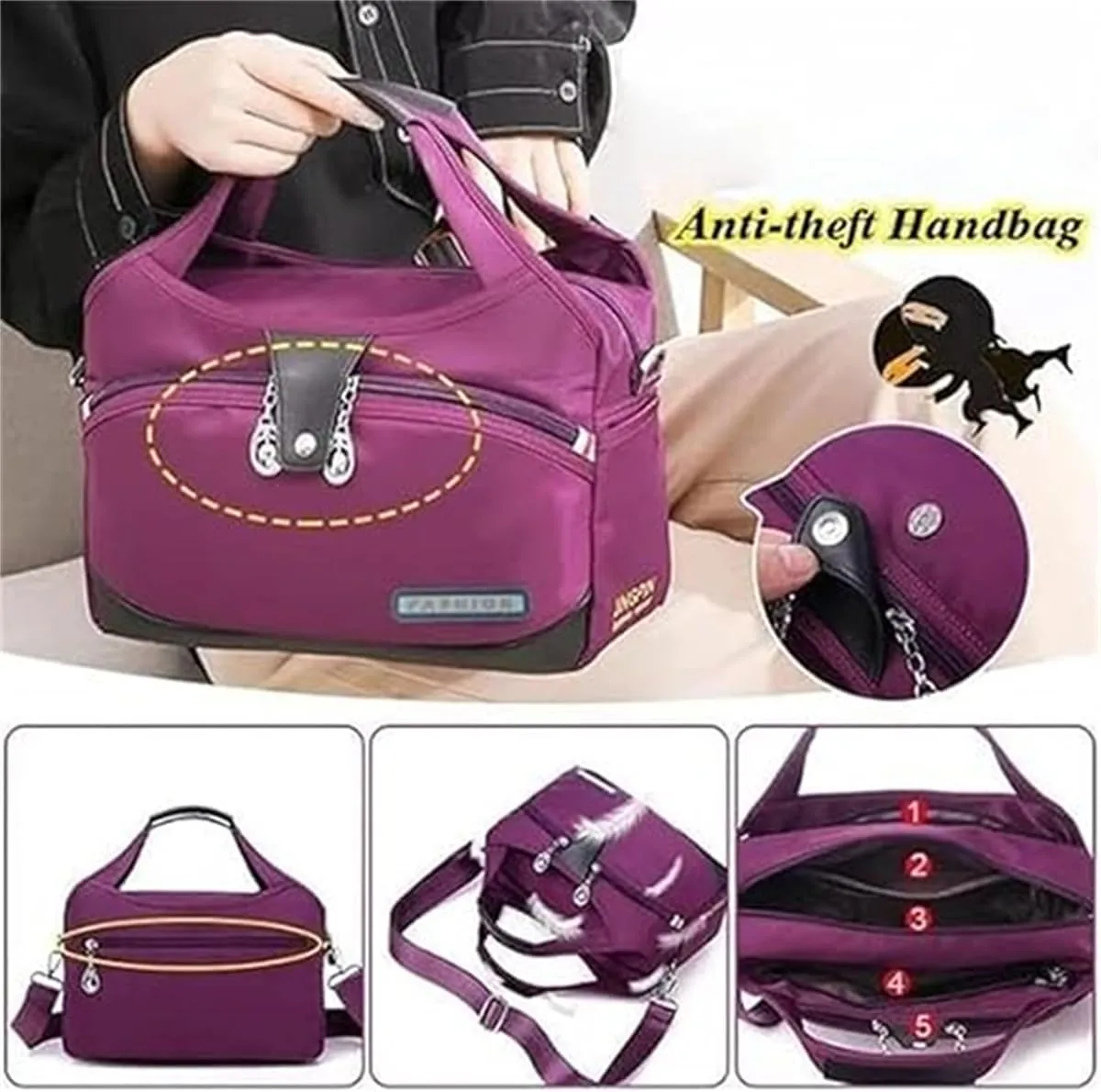 Women's Fashion Anti Theft Handbag,Multifunctional Large Capacity Crossbody,Lightweight Casual Satchel with Adjustable Strap