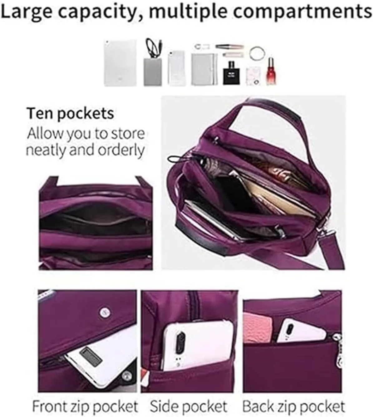 Women's Fashion Anti Theft Handbag,Multifunctional Large Capacity Crossbody,Lightweight Casual Satchel with Adjustable Strap