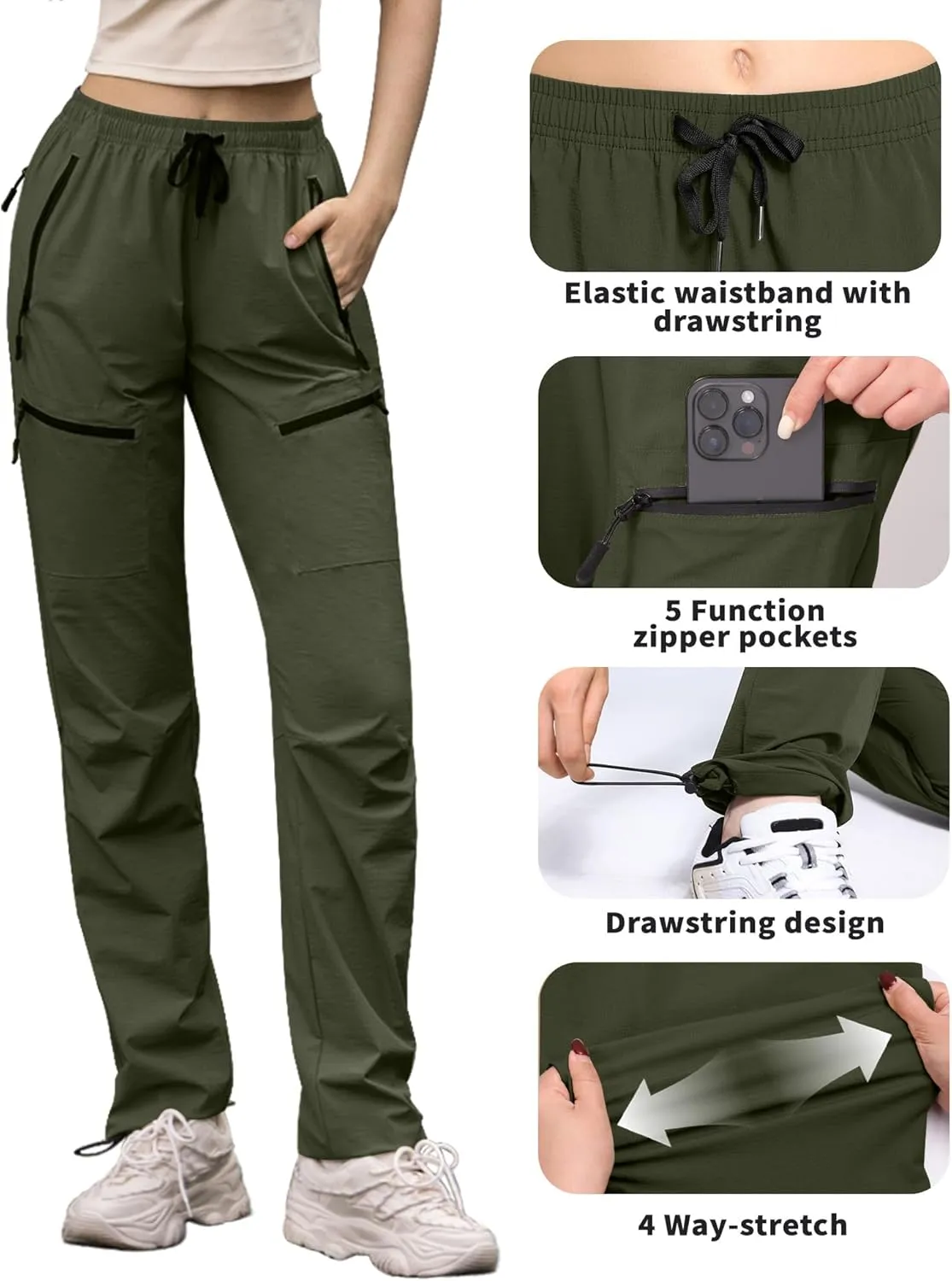 Womens Hiking Pants Quick Dry Tall Insteam 30"/32"/34"/36" Cargo Joggers Lightweight Breathable Pants with 5 Pockets