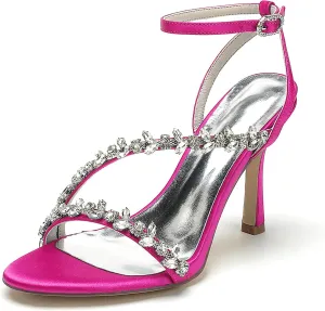 Women's Peep Toe Wedding Sandals High Heels Crystal Satin Ankle Strap Formal Evening Prom Party Dress Shoes Pumps