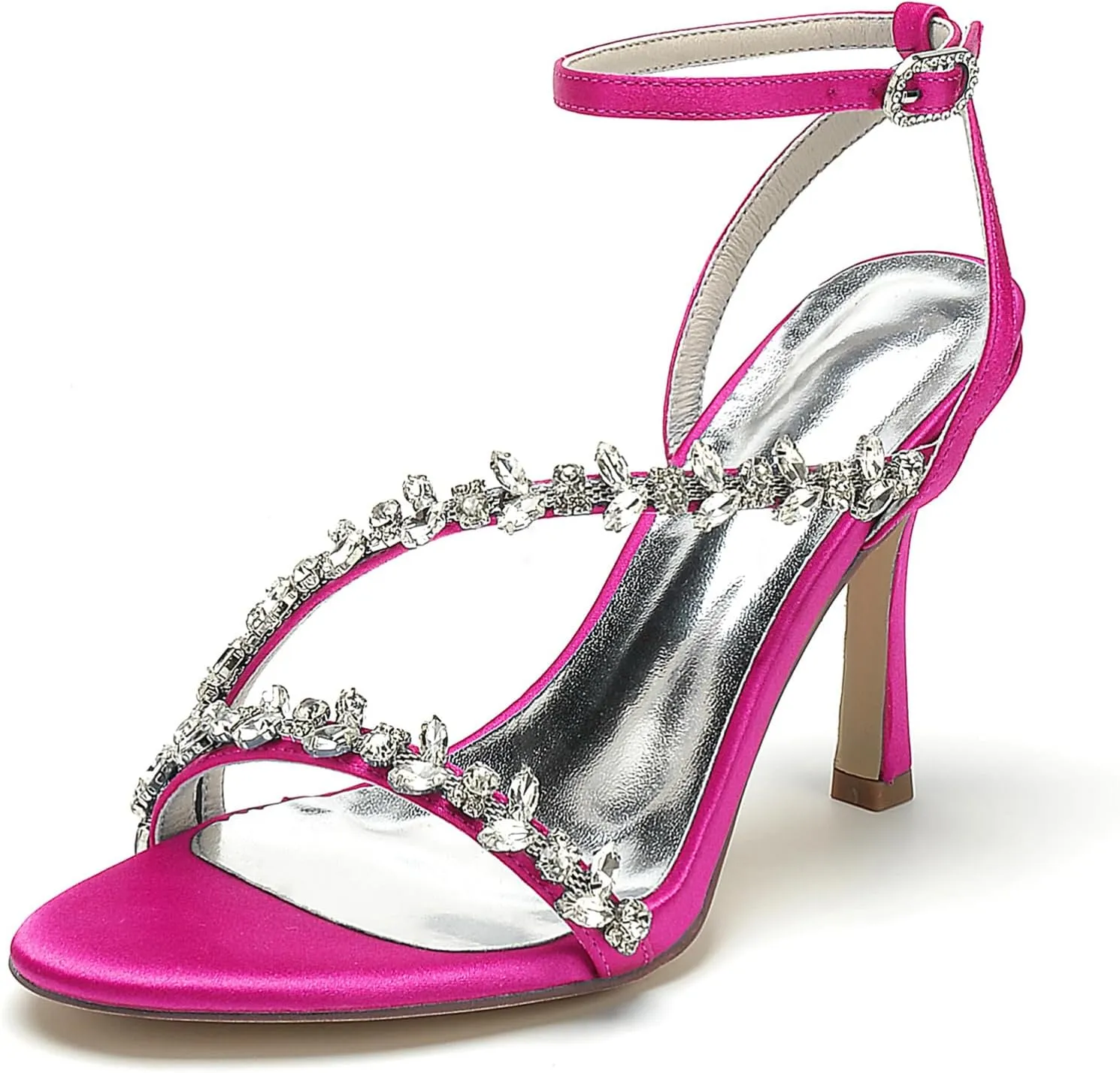 Women's Peep Toe Wedding Sandals High Heels Crystal Satin Ankle Strap Formal Evening Prom Party Dress Shoes Pumps