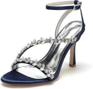Women's Peep Toe Wedding Sandals High Heels Crystal Satin Ankle Strap Formal Evening Prom Party Dress Shoes Pumps