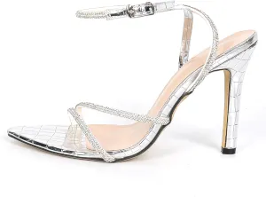 Women's Rhinestone Strap Stiletto Sandals with Ankle Strap Buckle Sexy Pointed Open Toe Non-Slip Slingback Formal High Heel Sandals for Party, Evening, Wedding