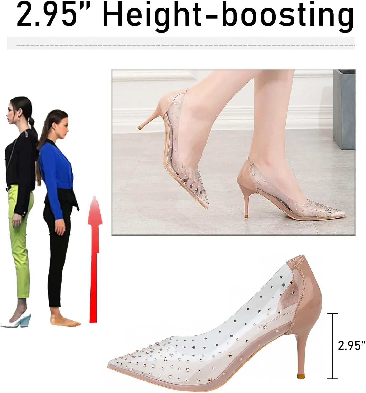 Women's Rhinestones Clear Leather Stiletto Pumps Fashion Comfort Closed Pointed Toe Slip On High Heels Sandals for Party Prom Date Dress Shoes
