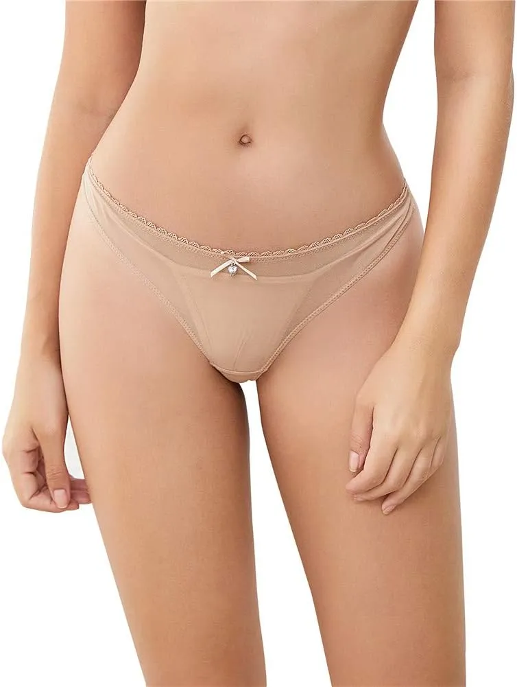 Women's Sexy Sheer Panties Thongs Mesh G-Strings Low Rise Brief Underwear, 3-Pack