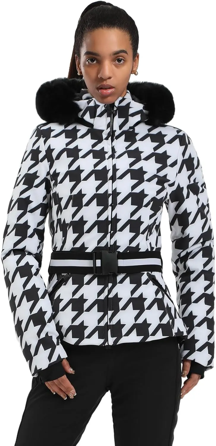 Women's Ski Jacket Snowboard Warm Winter Short Slim Snow Coat Jacket Mountain Windproof Waterproof Insulated Hooded