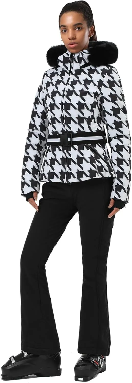 Women's Ski Jacket Snowboard Warm Winter Short Slim Snow Coat Jacket Mountain Windproof Waterproof Insulated Hooded