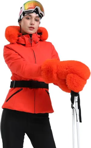Women's Ski Jacket Snowboard Warm Winter Short Slim Snow Coat Jacket Mountain Windproof Waterproof Insulated Hooded