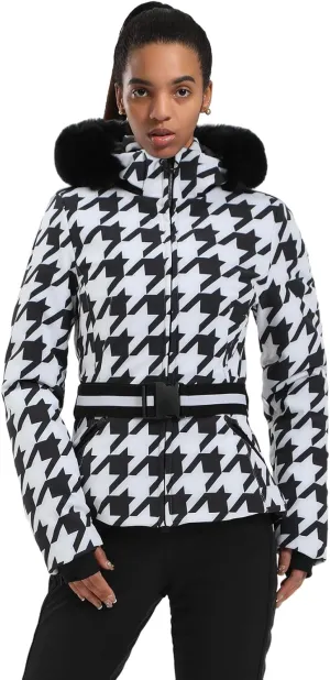 Women's Ski Jacket Snowboard Warm Winter Short Slim Snow Coat Jacket Mountain Windproof Waterproof Insulated Hooded