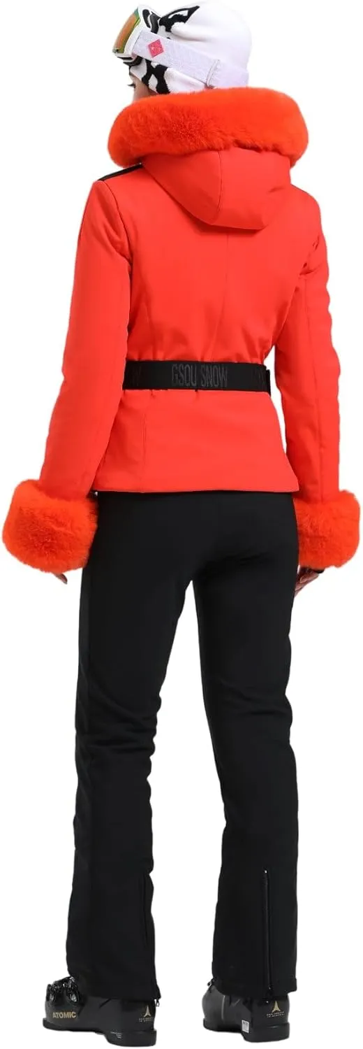 Women's Ski Jacket Snowboard Warm Winter Short Slim Snow Coat Jacket Mountain Windproof Waterproof Insulated Hooded