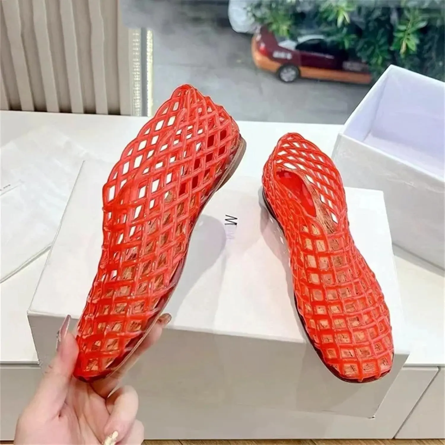 Women's Transparent Mesh Sandals, Plastic Jellies Round Toe Beach