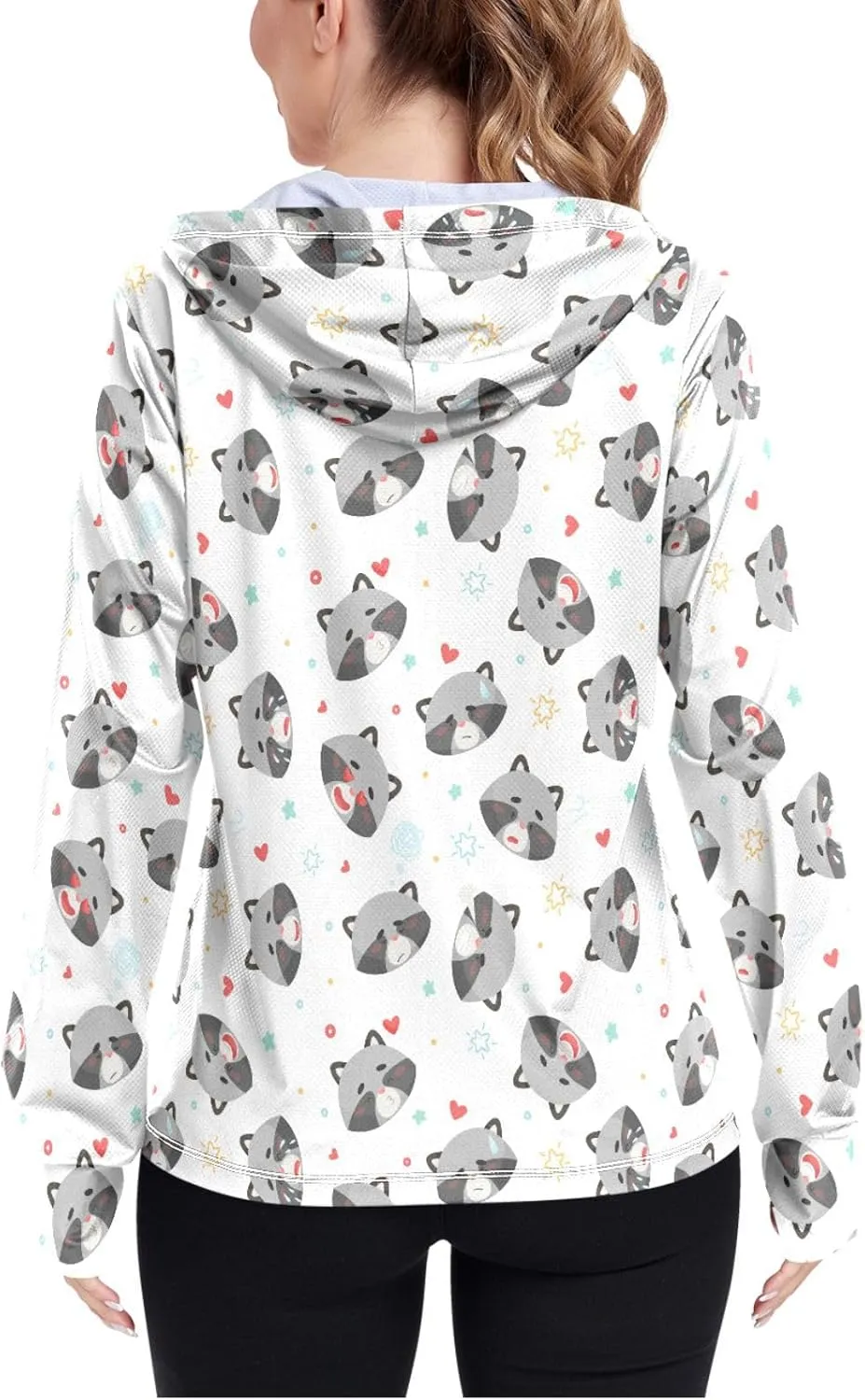 Women'S UPF 50  Uv Sun Protection Clothing Baby Raccoon Zipper Jacket Long-Sleeved Hoodie