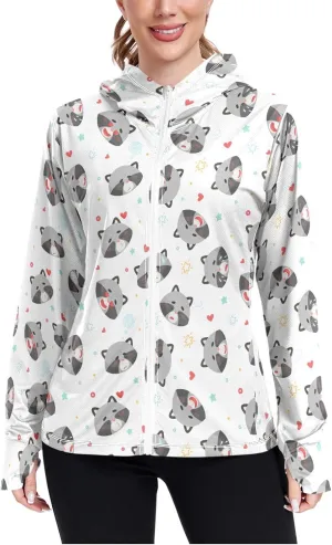 Women'S UPF 50  Uv Sun Protection Clothing Baby Raccoon Zipper Jacket Long-Sleeved Hoodie