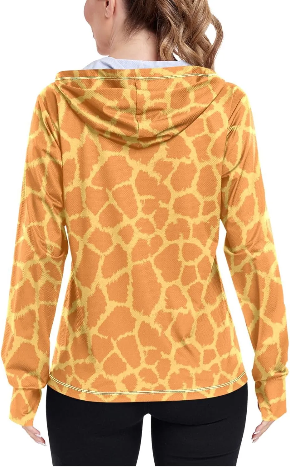 Women'S UPF 50  Uv Sun Protection Clothing Giraffe Print Zipper Jacket Long-Sleeved Hoodie