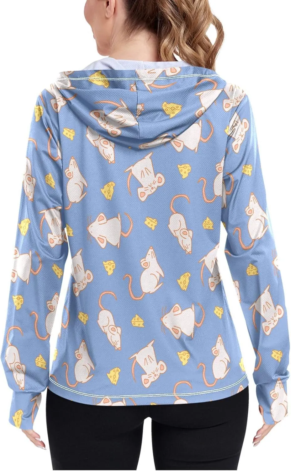 Women'S UPF 50  Uv Sun Protection Clothing Mouse Mice Cheese Zipper Jacket Long-Sleeved Hoodie