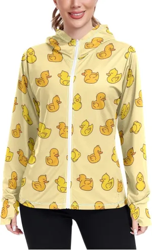 Women'S UPF 50  Uv Sun Protection Clothing Rubber Duck Zipper Jacket Long-Sleeved Hoodie
