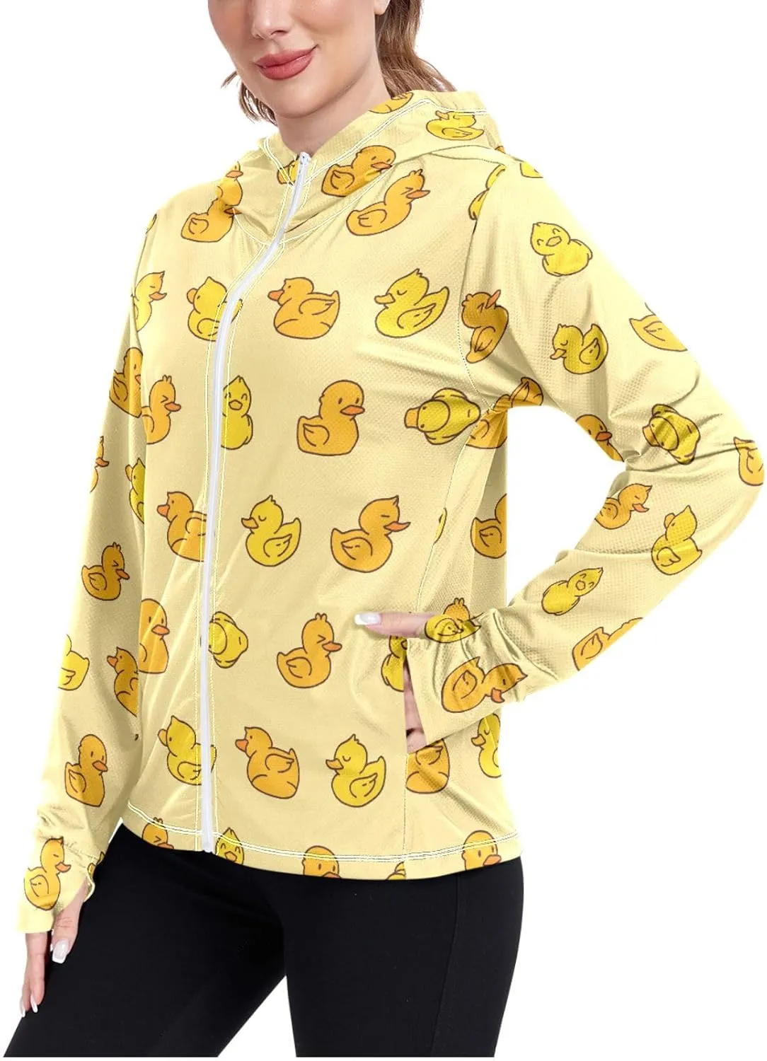 Women'S UPF 50  Uv Sun Protection Clothing Rubber Duck Zipper Jacket Long-Sleeved Hoodie