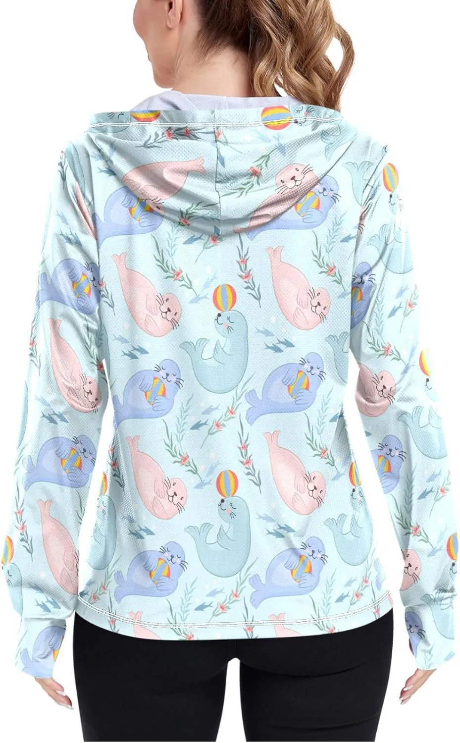 Women'S UPF 50  Uv Sun Protection Clothing Sea Lion Zipper Jacket Long-Sleeved Hoodie