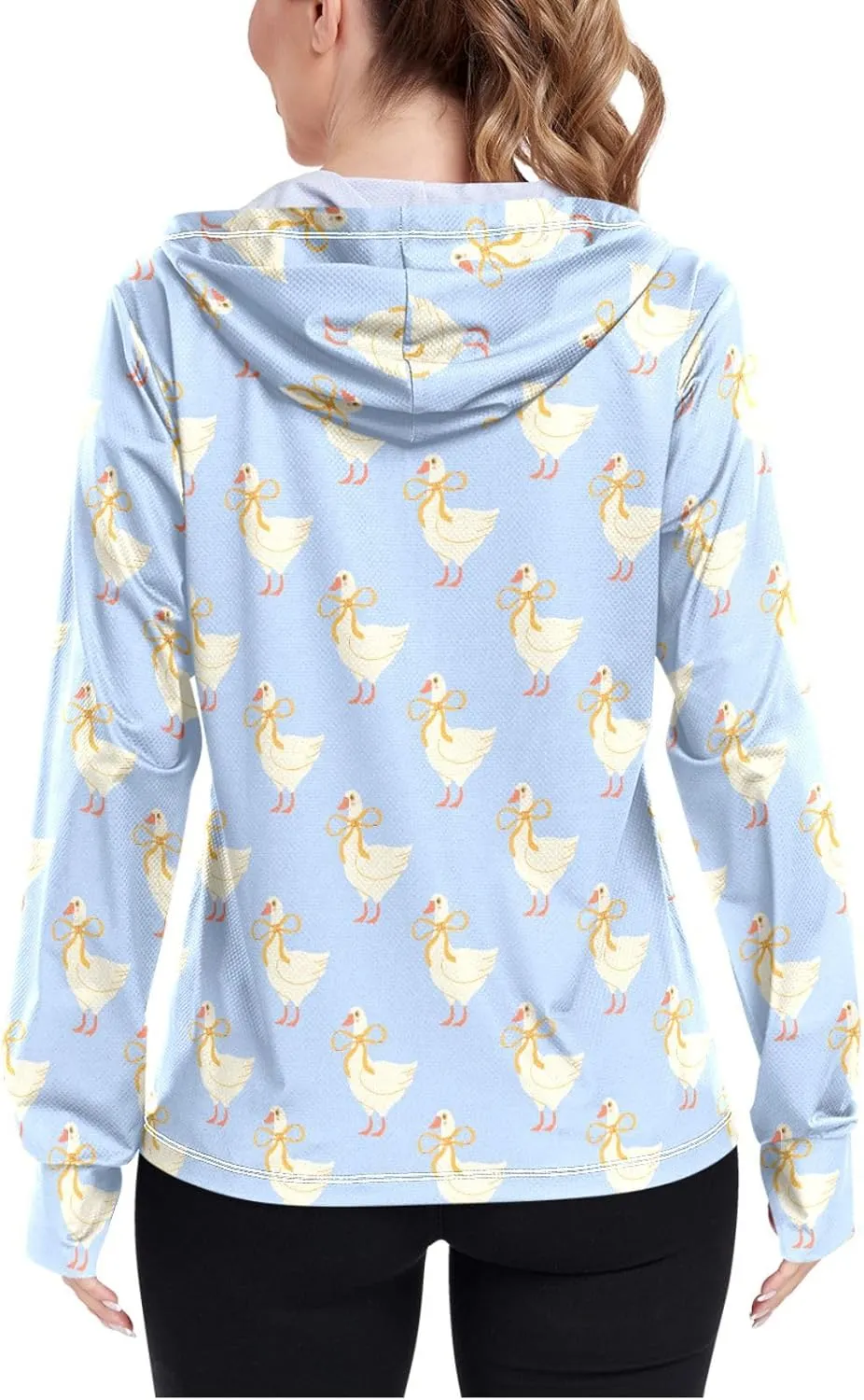 Women'S UPF 50  Uv Sun Protection Clothing White Duck Zipper Jacket Long-Sleeved Hoodie