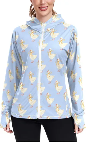 Women'S UPF 50  Uv Sun Protection Clothing White Duck Zipper Jacket Long-Sleeved Hoodie
