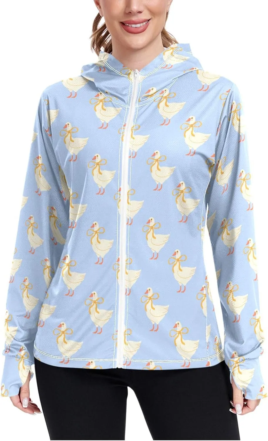Women'S UPF 50  Uv Sun Protection Clothing White Duck Zipper Jacket Long-Sleeved Hoodie
