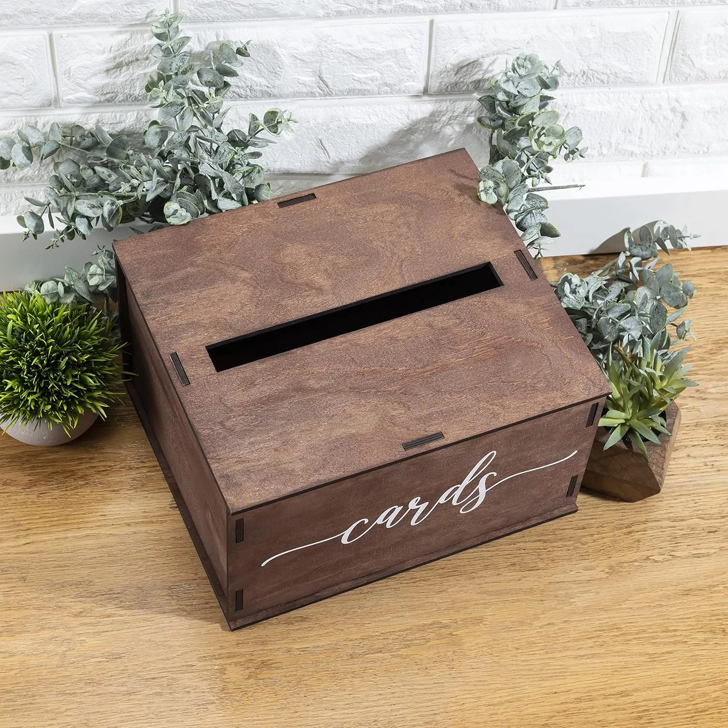 Wooden Wedding Card Box with Slot & Lid | Decorations for Reception for Wedding Gifts & Money | Baby & Bridal Shower, Graduation - Standard Size
