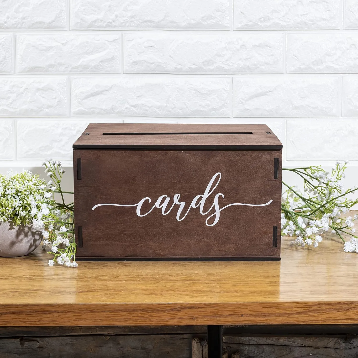 Wooden Wedding Card Box with Slot & Lid | Decorations for Reception for Wedding Gifts & Money | Baby & Bridal Shower, Graduation - Standard Size