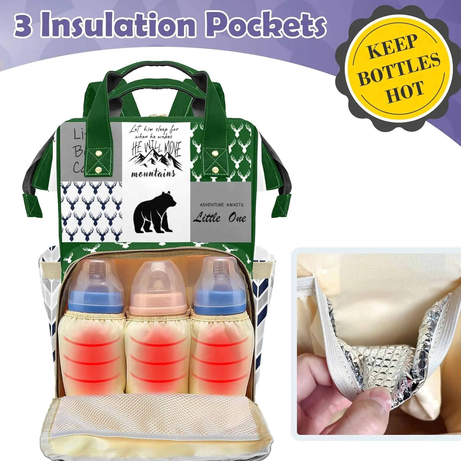 Woodland Deer Personalized Diaper Bag Backpack for Baby Boys Girls with Name Custom Nappy Nursing Bag for Moms Dads, Customized Gift, Large Capacity, Waterproof, Multifunctional