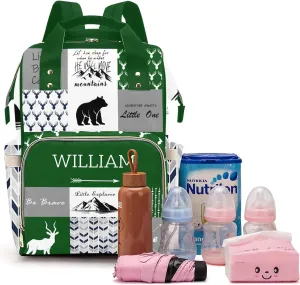 Woodland Deer Personalized Diaper Bag Backpack for Baby Boys Girls with Name Custom Nappy Nursing Bag for Moms Dads, Customized Gift, Large Capacity, Waterproof, Multifunctional