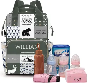 Woodland Deer Personalized Diaper Bag Backpack for Baby Boys Girls with Name Custom Nappy Nursing Bag for Moms Dads, Customized Gift, Large Capacity, Waterproof, Multifunctional