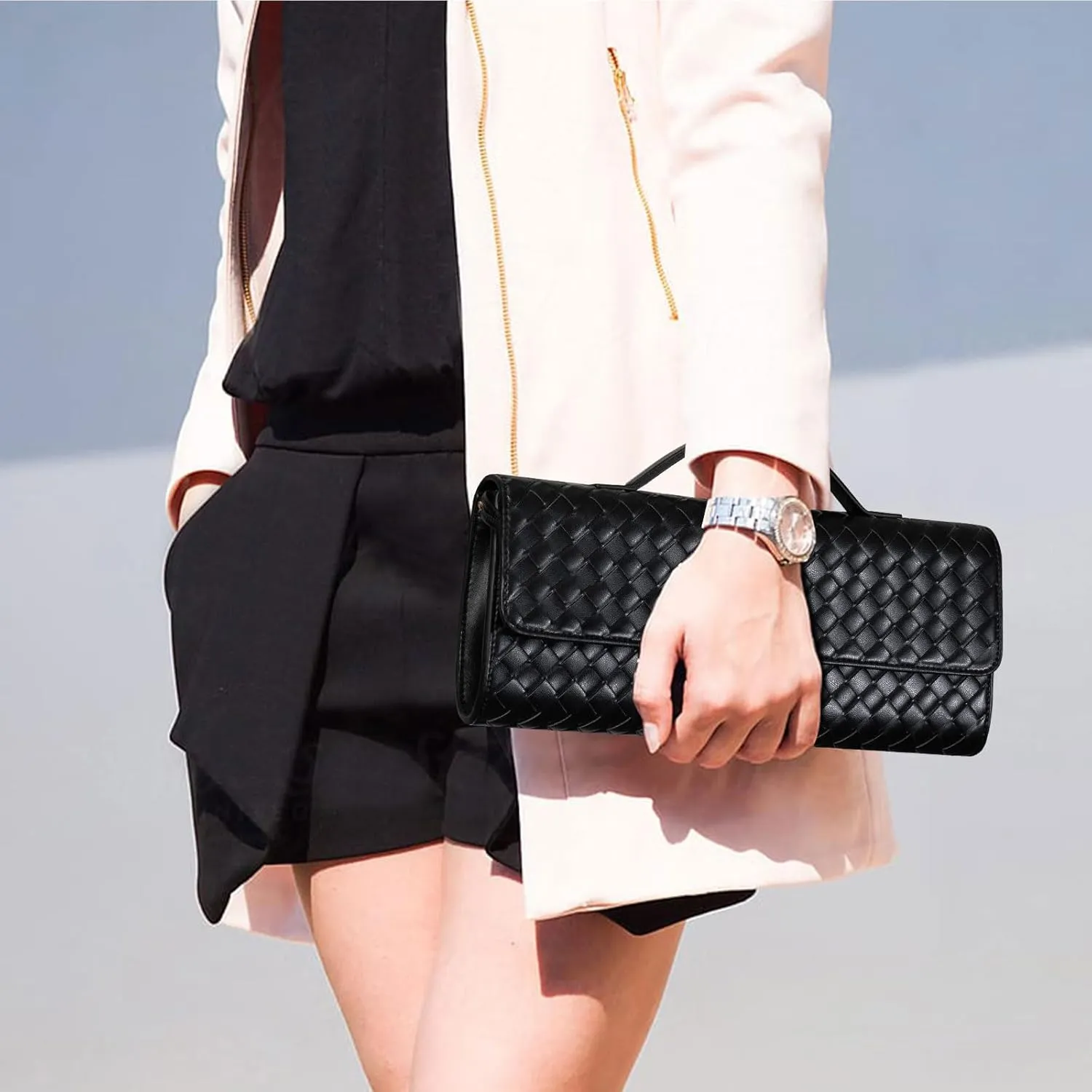 Woven Clutch Purses for Women Evening Bag Handmade Leather Shoulder Handbag Fashion Crossbody Purse