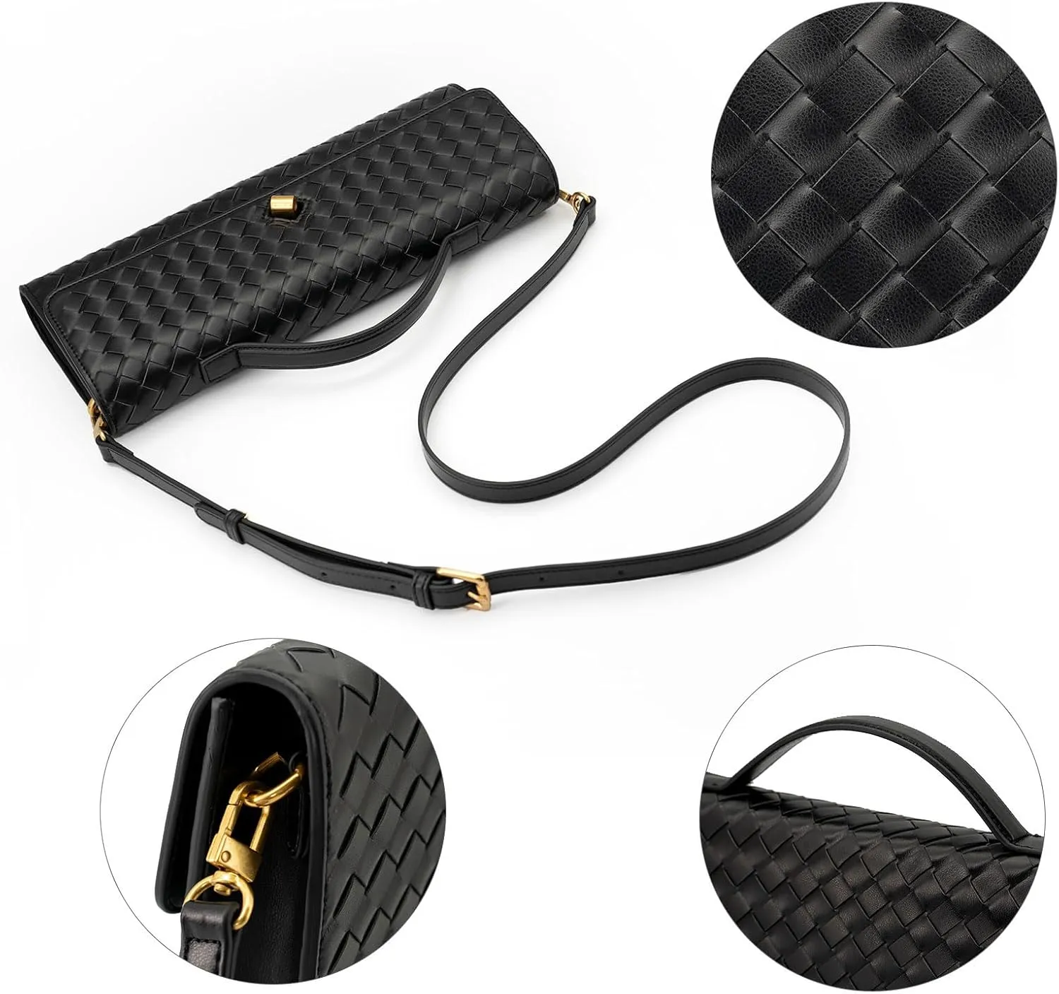 Woven Clutch Purses for Women Evening Bag Handmade Leather Shoulder Handbag Fashion Crossbody Purse