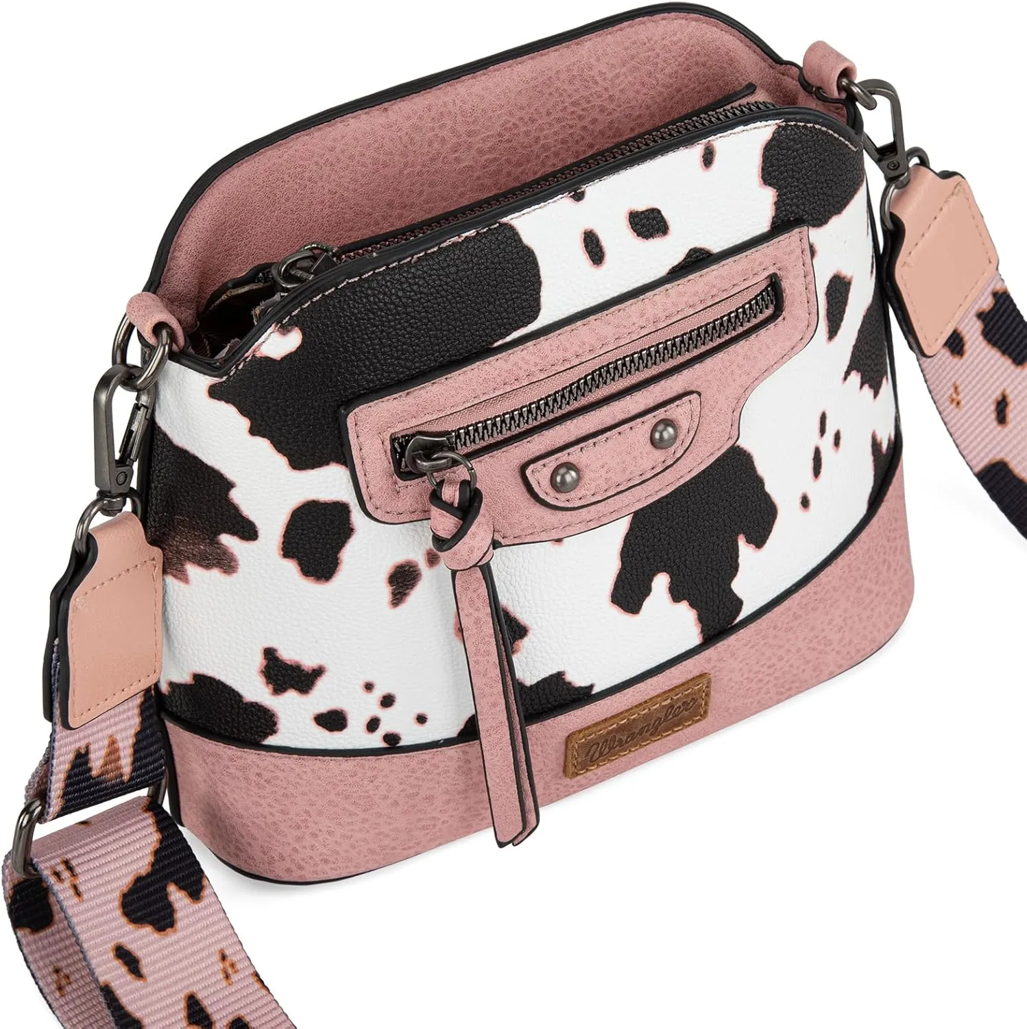 Wrangler Cow Print Crossbody Bag for Women Western Cross Body Purse with Signature Strap