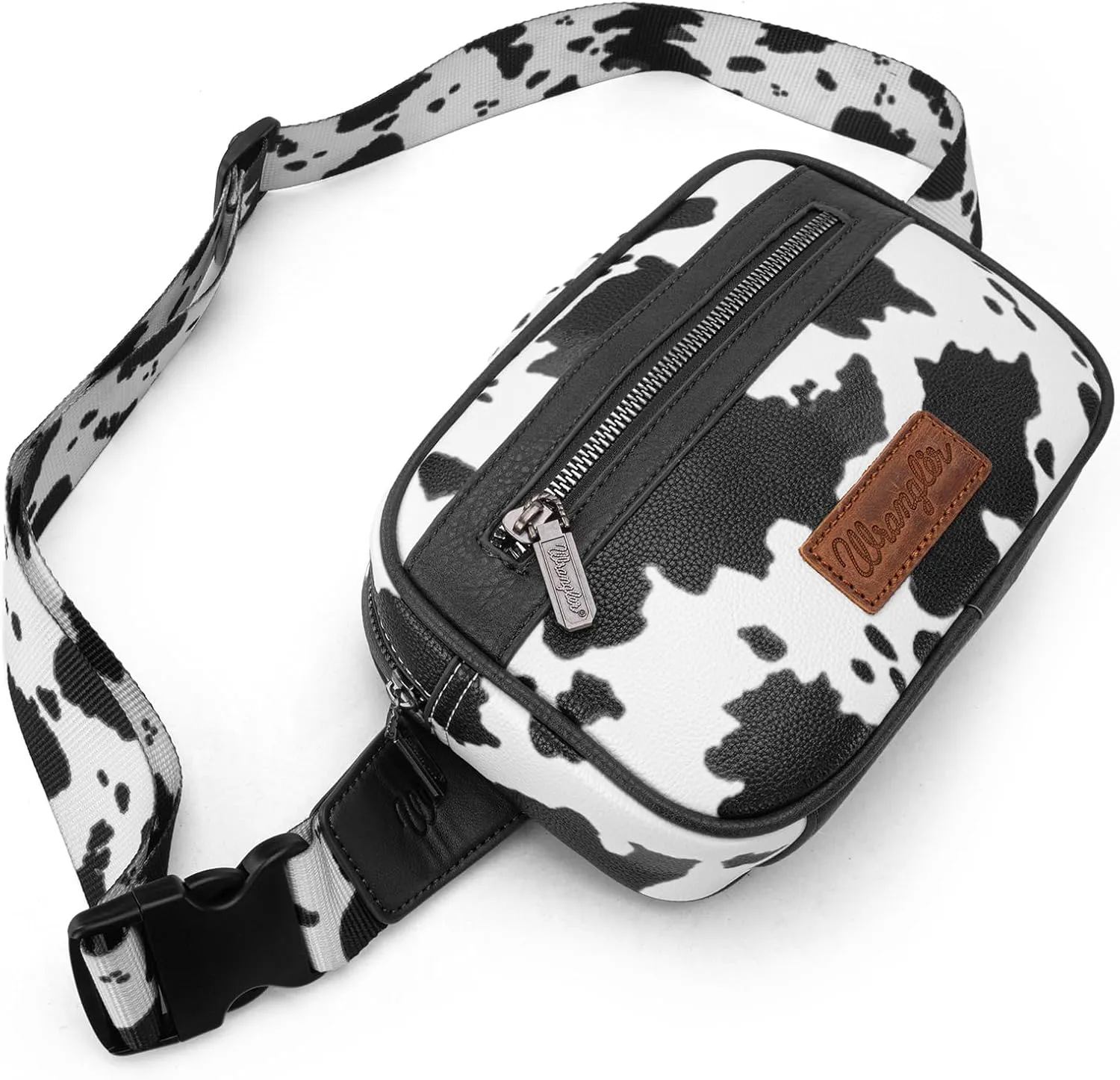 Wrangler Waist Pack for Women Cow Print Fanny Pack Men's Crossbody Belt Bag, Black