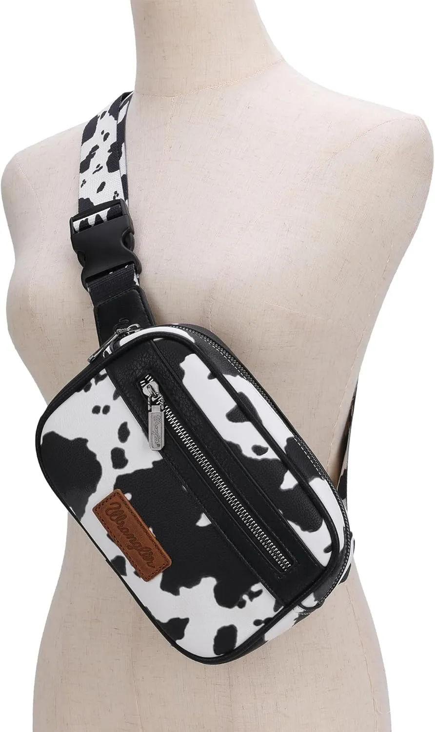Wrangler Waist Pack for Women Cow Print Fanny Pack Men's Crossbody Belt Bag, Black
